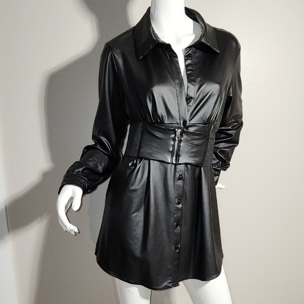 Sleek Black Faux Leather Dress